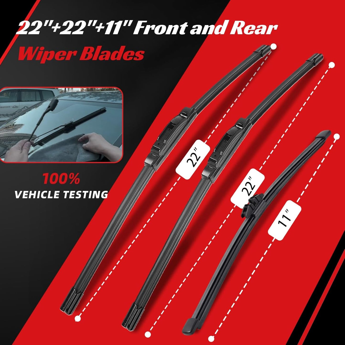 OTUAYAUTO Premium Windshield Wiper Blades - Replacement for Ford Expedition 2018-2023 - Precision Fit, All-Weather Performance, Front and Rear Wiper Blades, J/U Hook - 22"+22"+11" (Pack of 3)