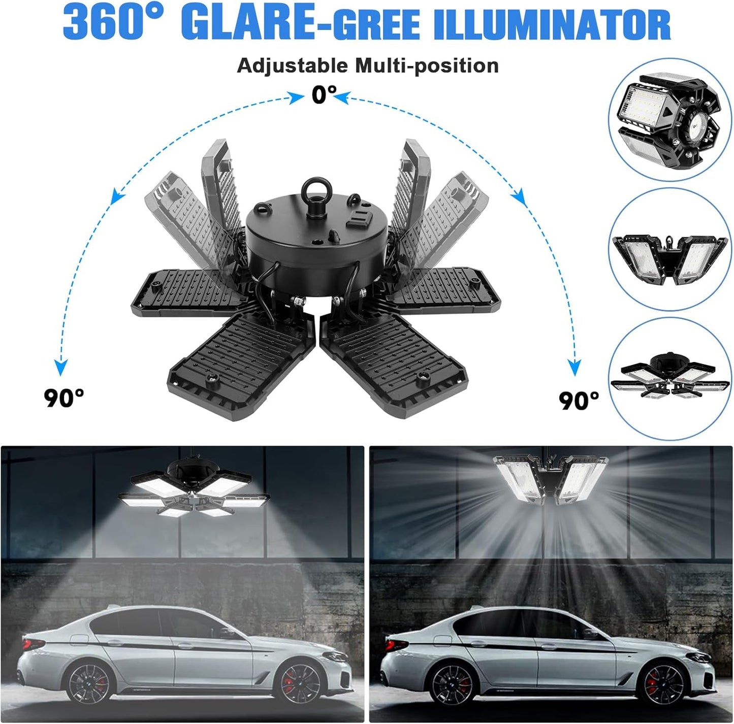 LED Garage Lights 2 Pack - 180W, 18000LM 6500K Led Shop Light with 6+1 Deformable Panels, Basement, Barn, Warehouse, Shop Ceiling Lights, E26/E27 for Multiple Uses