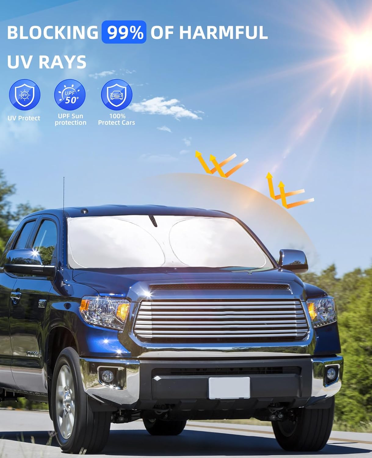 Custom Fit Tundra 2021 Windshield Sun Shade Window Sunshade for 2007-2020 Toyota Tundra Windshield Cover Limited SR5 Platinum TRD Pro Pickup Sun Visor UV Protector Heat Shield Truck Car Accessories