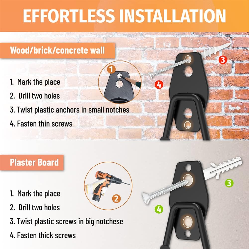 HUHOLE Garage Hooks Heavy Duty 4PC, Garage Wall Hooks, Wall Mount Hanging Hook for Bike, Ladder, Bulky Items