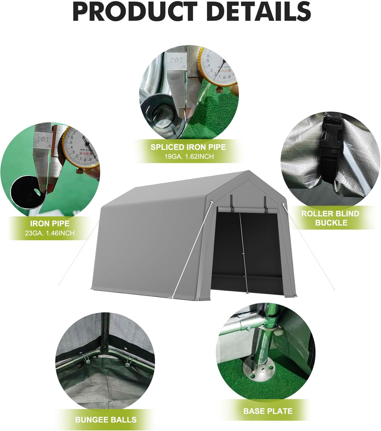 TrailBlaze 7x12ft Outdoor Portable Storage Shelter Shed, Carport Storage Shed with Roll-up Zipper Door & Vents, Heavy Duty Portable Garage with UV Resistant and Waterproof Tarp for Motorcycle