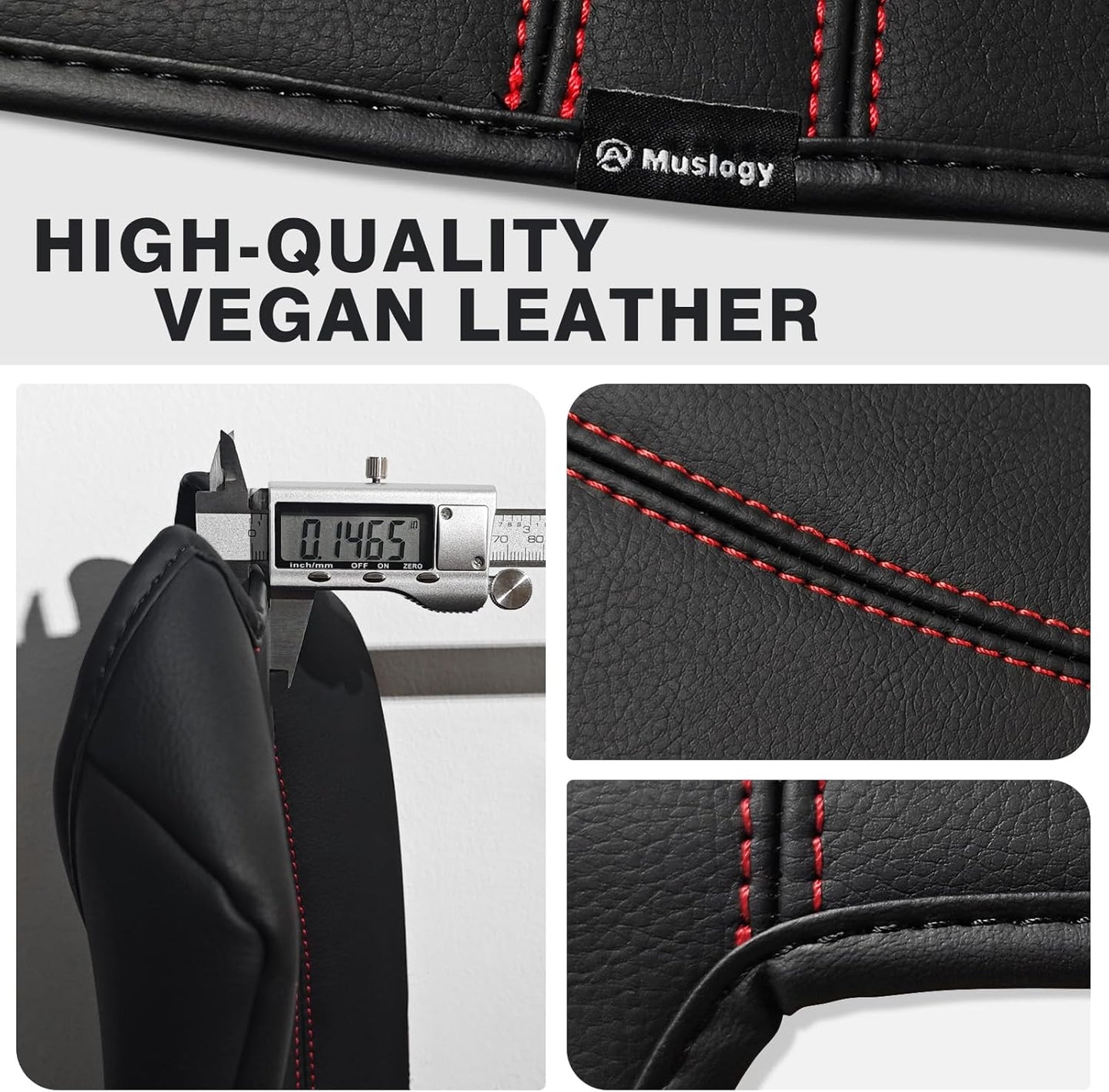 Muslogy Armrest Cover Center Console Cover Compatible with 2024 2025 GMC Acadia & Chevrolet Chevy Traverse Accessories Vegan Leather Arm Rest Middle Console Protector (Black/Red Stitching)