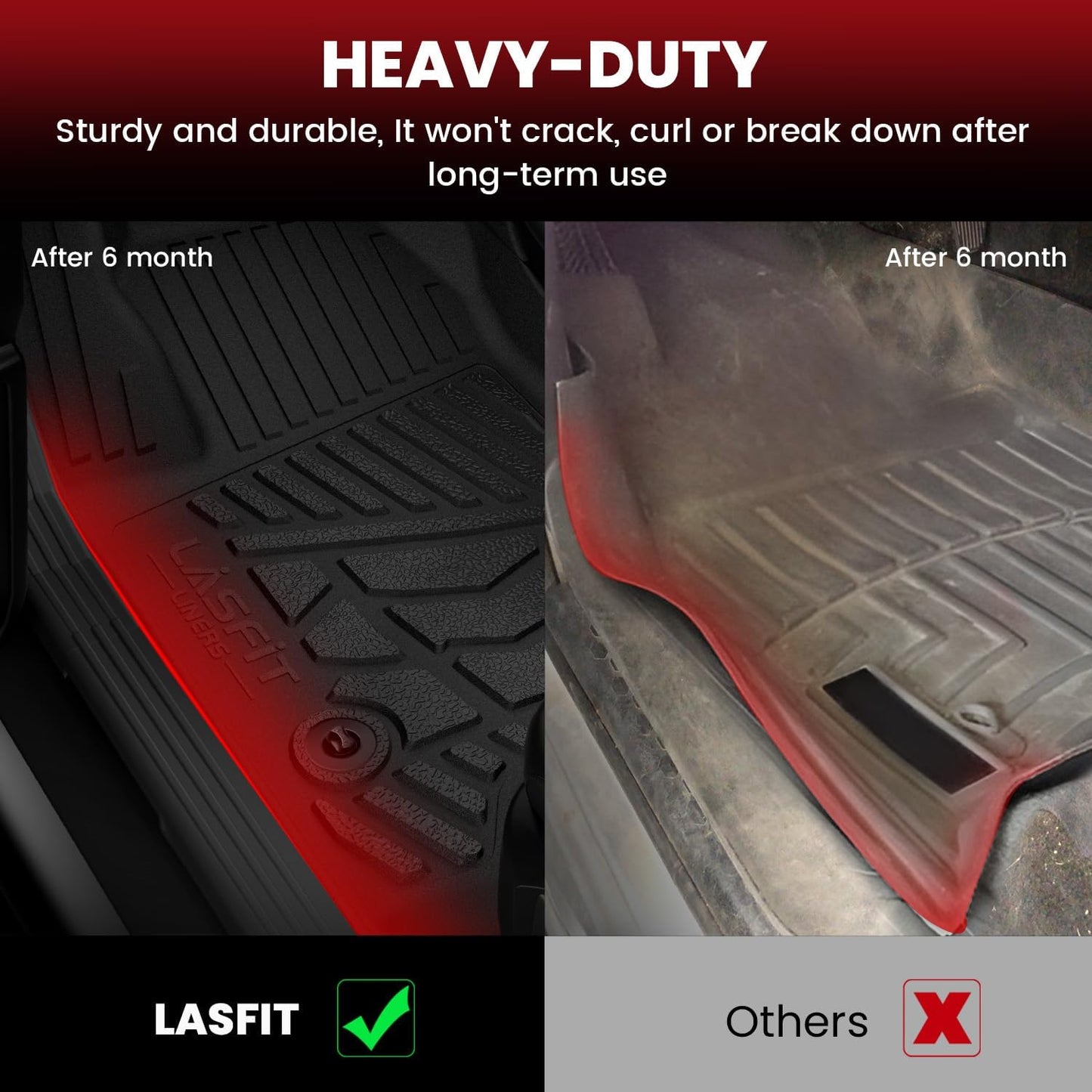 LASFIT Front Floor Mats for Ford F-150 2015-2025 Regular Cab Carpet Floor, Front Row Bench Seat, All Weather TPE Truck Liners for F150 Standard Cab, 1st Row Only, Black