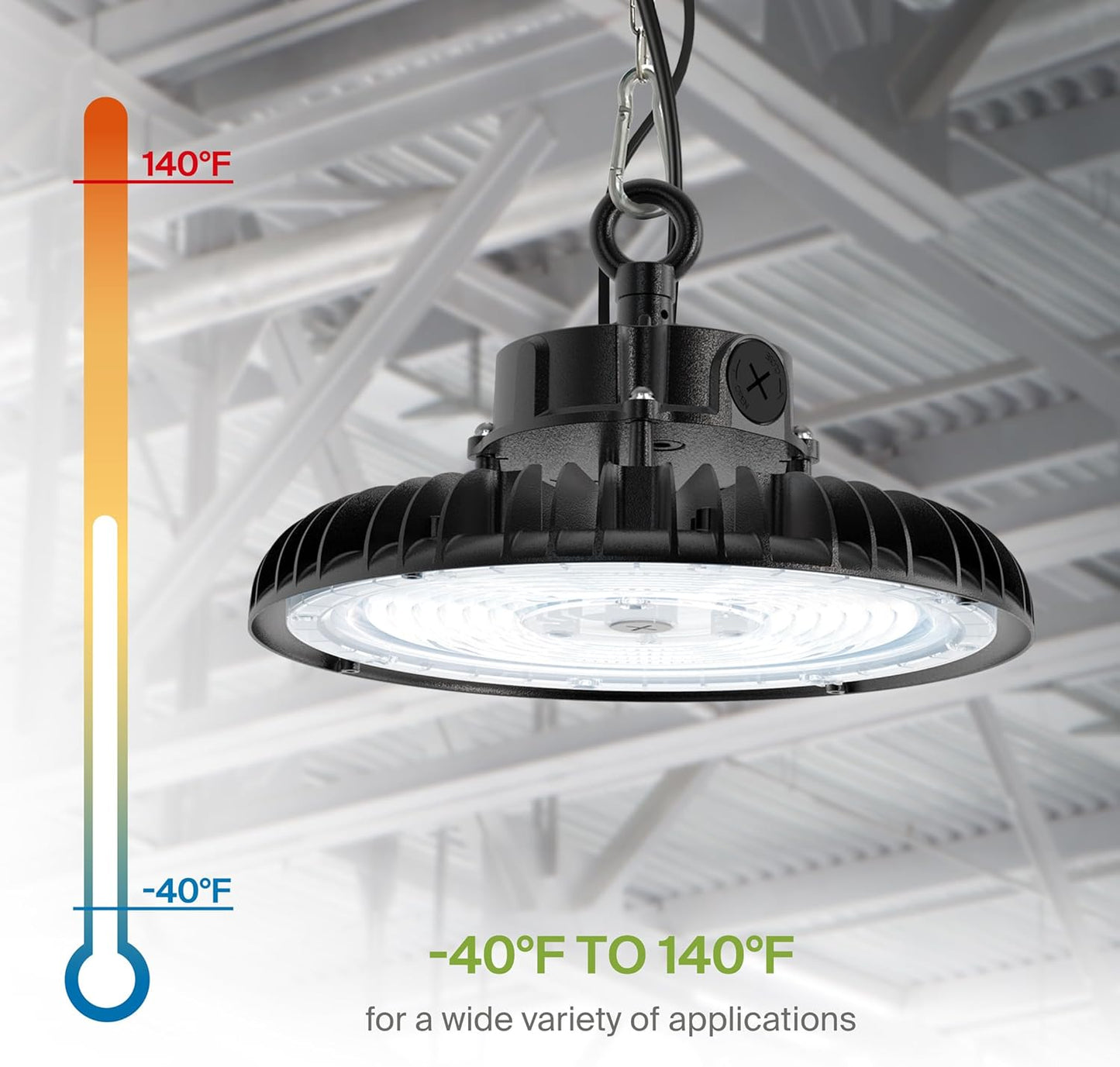 ASD LED High Bay UFO Light Fixture, Commercial Shop Lighting | Dimmable, IP69K Waterproof, DLC Premium, UL Listed | 200W 31000LM 5000K 100-277V | Warehouse, Garage, Workshop, Barn Lamp | Black