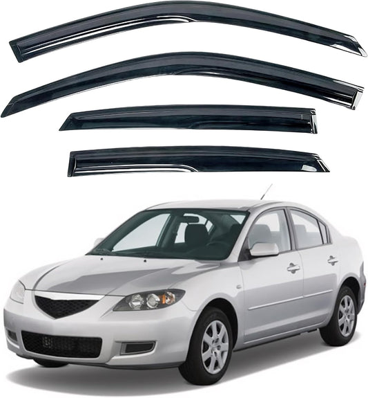 KPY Window Visor Compatible with Mazda 3 Sedan 2004-2009, 4PC Rain Guard Side Window Vent Deflectors Tape-On Mugen Style, 2004 2005 2006 2007 2008 2009