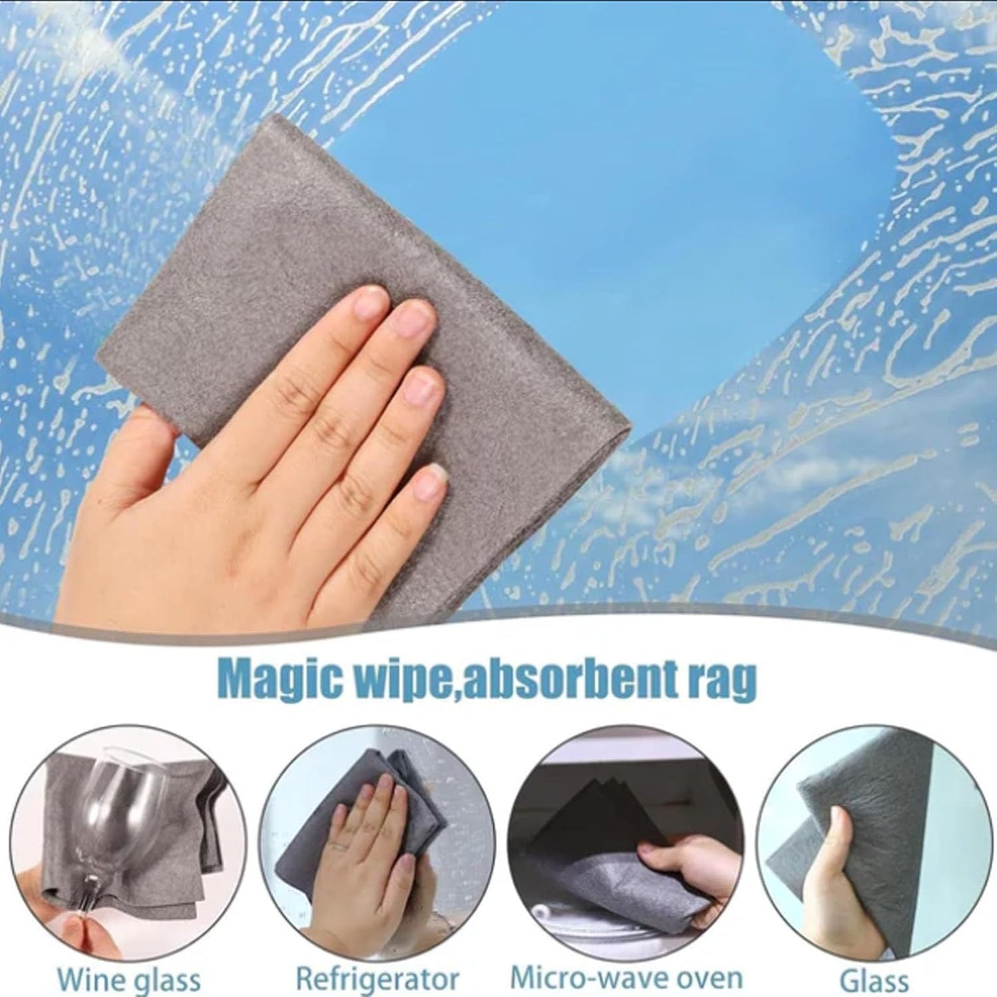 FETNHU Non-Woven - Super Absorbent 11.8" x 11.8" Lint-Free Cleaner, Reusable Thickened Magic Cleaning Cloth, Multipurpose Magic Cloths for Cleaning Glass, Cars, Kitchen, Window, Mirrors (20PCS-Gray)