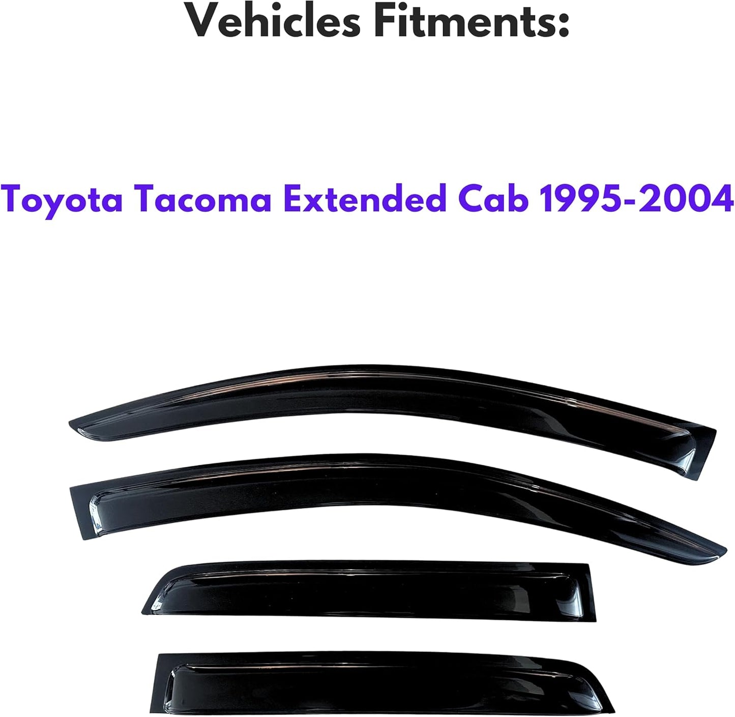 KPY Window Visor Compatible with Toyota Tacoma Extended Cab 1995-2004, Rain Guard Vent Deflectors Tape-On, 1995 1996 1997 1998 1999 2000 2001 2002 2003 2004 (Extended Cab Only)