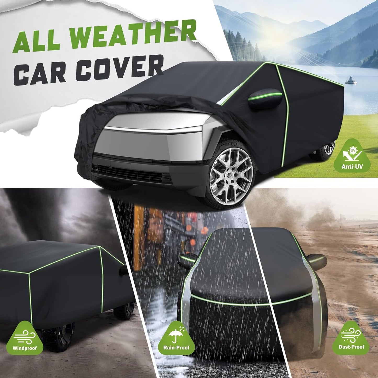 Mixsuper Liner Car Cover for Tesla Cybertruck 2024-2026, 7 Layers Waterproof Car Cover Accessories for Cybertruck with Zipper Door, Windproof Straps, Reflective Strips, Anti-UV, All Weather