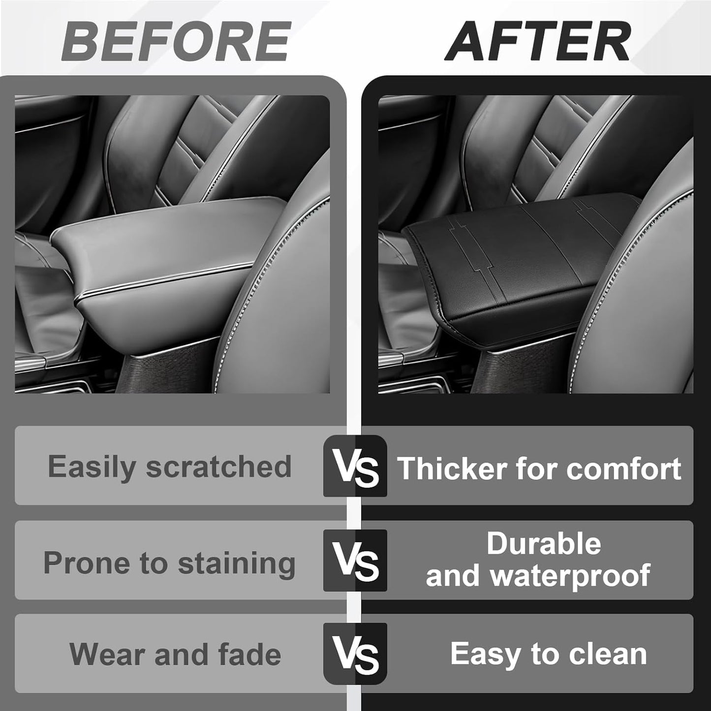 Muslogy Center Console Armrest Cover Compatible with 2017 2018 2019 2020 2021 2022 Honda CR-V Comfort Armrest Pad Arm Rest Cushion Vegan Leather Protector Black Regular Thick