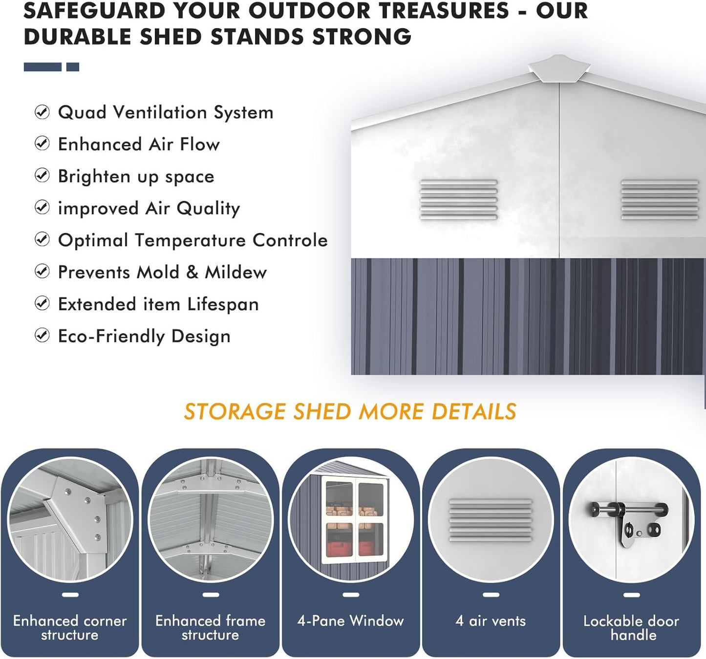 12x10 FT Metal Shed Heavy-Duty, Outdoor Storage Garden Sheds with Reinforced Steel Frame & Customizable Skylight, Weatherproof Galvanized Tool Tiny House for Backyard, Patio, and Lawn