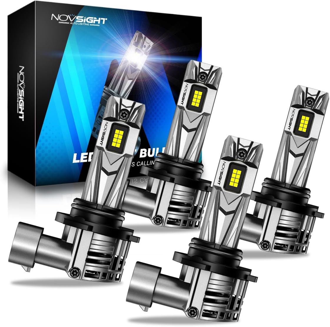 NOVSIGHT 9005 9006 Fog Light Bulbs - 80000LM 6500K Cool White, 1:1 Design Easy Installation, Non-Polarity Plug-and-Play, Pack of 4