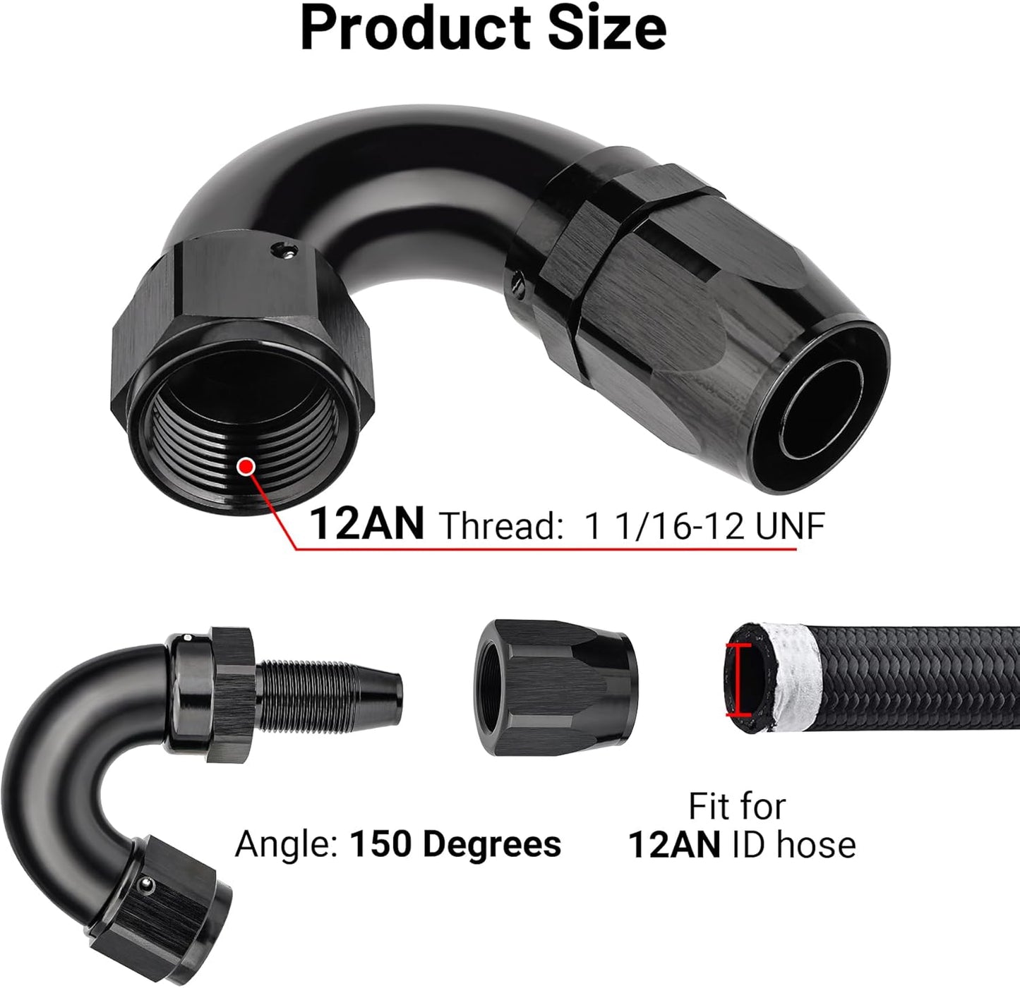 EVIL ENERGY 12AN 150 Degree One Piece Full Flow Hose End Fitting Swivel For CPE Braided Hose