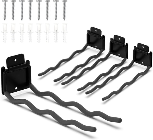 HUHOLE Garage Hooks, Ladder Hangers for Garage Wall, Shovel Holder, 4 Pack Heavy Duty Hook for Ladder, Rake, Folding Chair, Yard Tools, Garden Tool, 12” Wave Curved Utility Hooks