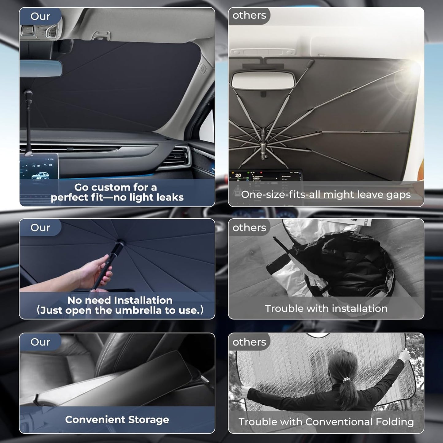 Windshield Sun Shade Umbrella Compatible with 2019-2025 Lexus ES Accessories: Custom Fit 240T Silver, Double Thickened, Foldable Sunshade Window Sun Visor, Ultimate 99% UV Blocking for 250, 300h, 350