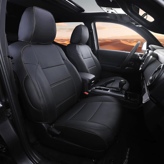 Car Seat Covers Full Set for Toyota Tacoma Double & Crew Cab 2023 2022 2021 2020 2019 2018 2017 2016 Tacoma Interior Accessories Premium Faux Leather Breathable Waterproof (Pure Black)