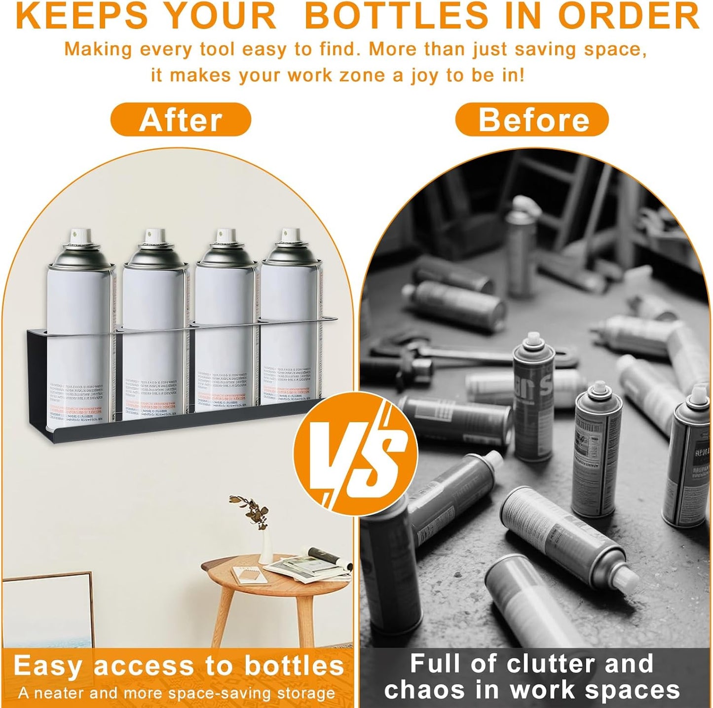 Aerosol Spray Can Holder Rack 4 Packs, Spray Bottle Organizer Wall Mounted Heavy-Duty Steel Paint Bottle Storage Rack for Garage and Workspace