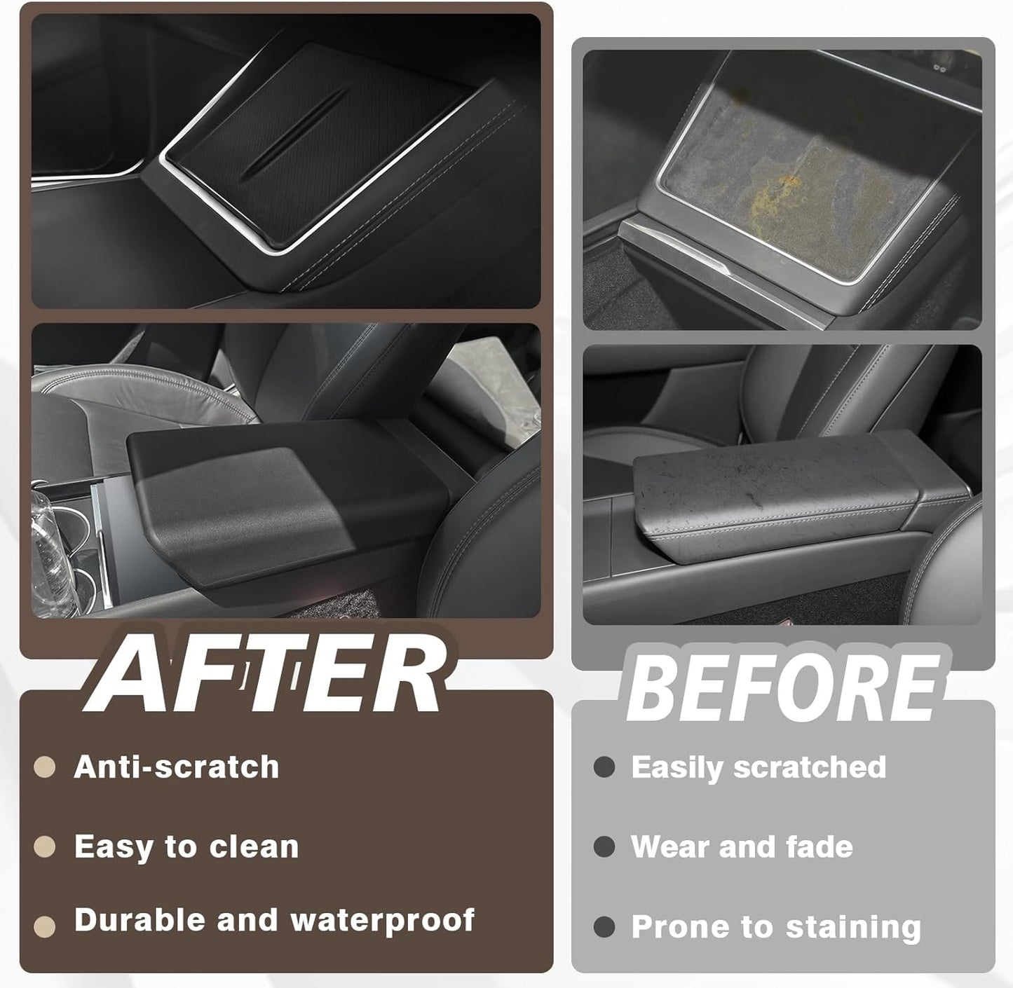 Muslogy Compatible with 2026+ Model Y Juniper Refresh Accessories Armrest Cover Protection TPE (Black) & Silicone Mat OEM Style 2PCS Set Non-Slip Waterproof