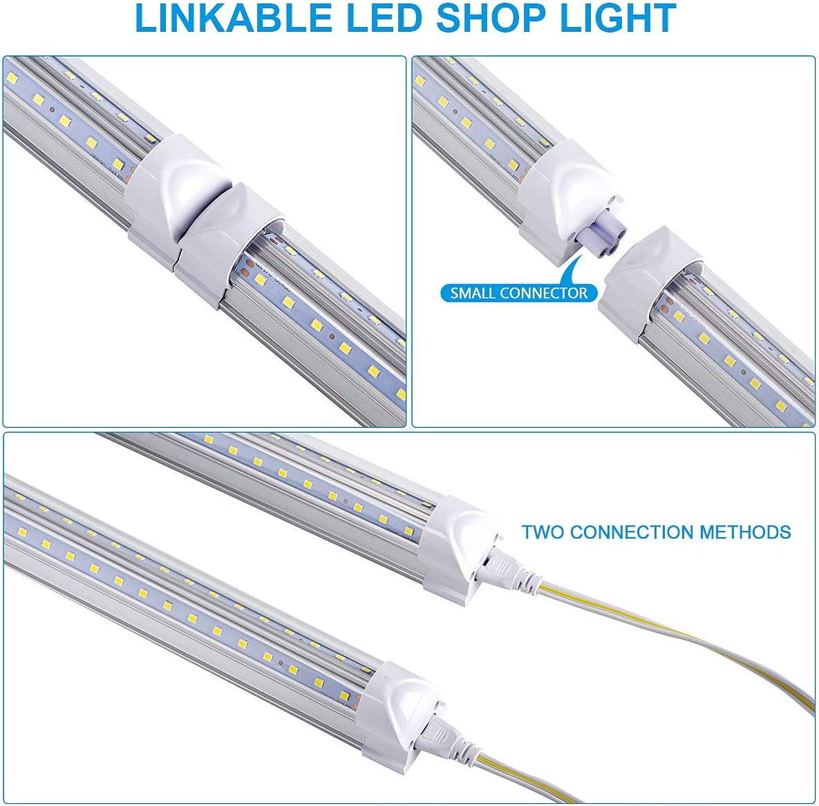 4 Pack,Led Shop Lights, 8FT Led Shop Light,100W 6000K 15000LM Clear White,Led Shop Light 8FT 110V Linkable Integrated V-Shape for Shop Garage,Warehouse,