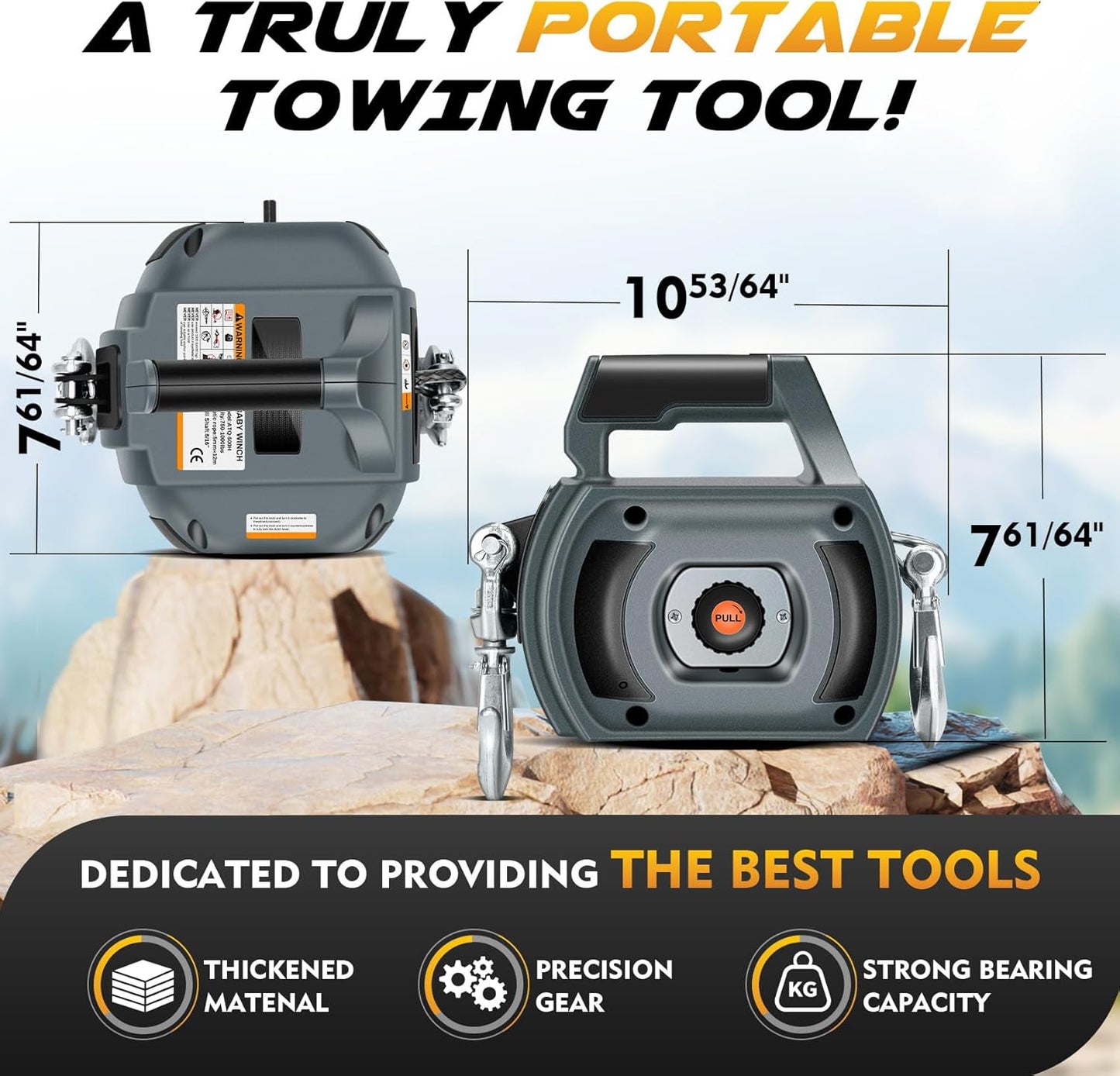 Portable Drill Winch of 1000 LB, Black Handheld Drill Winch with 40 Foot Synthetic Rope, Rotate The Hook 360 Degrees, for Lifting & Dragging