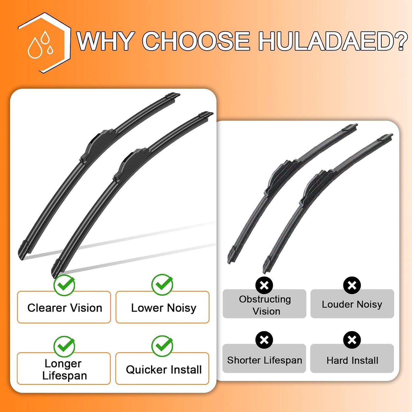 HULADAED® 26''+16''+12'' Windshield Wipers Replacement for Nissan Kicks 2023 2022 2021 2020 2019 2018,Silicone Front Rear Wiper blades for MY Car-All Weather & Quiet(3 PACK)