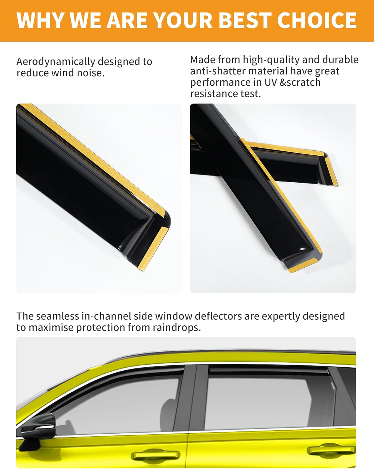 in-Channel Window Rain Guards Fit for Truck Ford F150 2015-2020 SuperCrew/Ford F250-F550 2017-2025, Extra Durable Window Deflectors Vent Shades Visors Exterior Car Accessories - 4 pcs