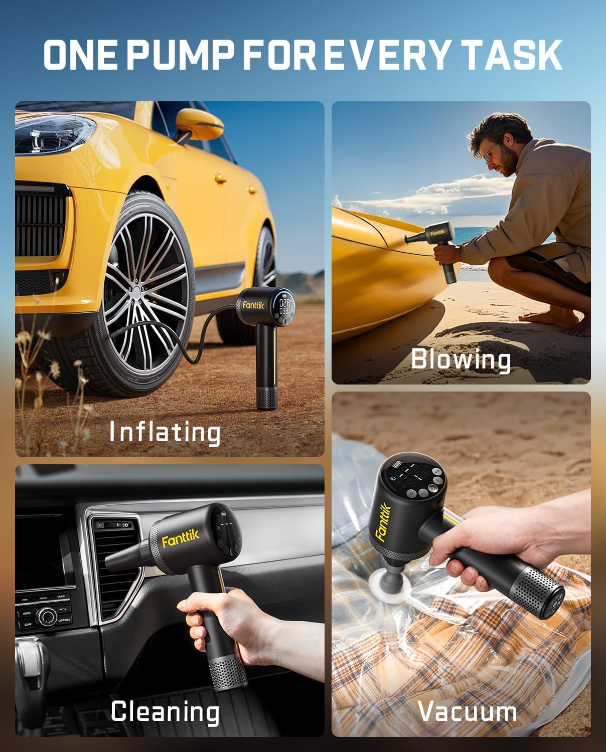 Fanttik X9 Classic Tire Inflator Portable Air Compressor with Light and Power Bank, 150PSI Cordless Air Pump for Car, Motorcycle, Bike, Ball, Air Mattress, Kayak, Swimming Ring