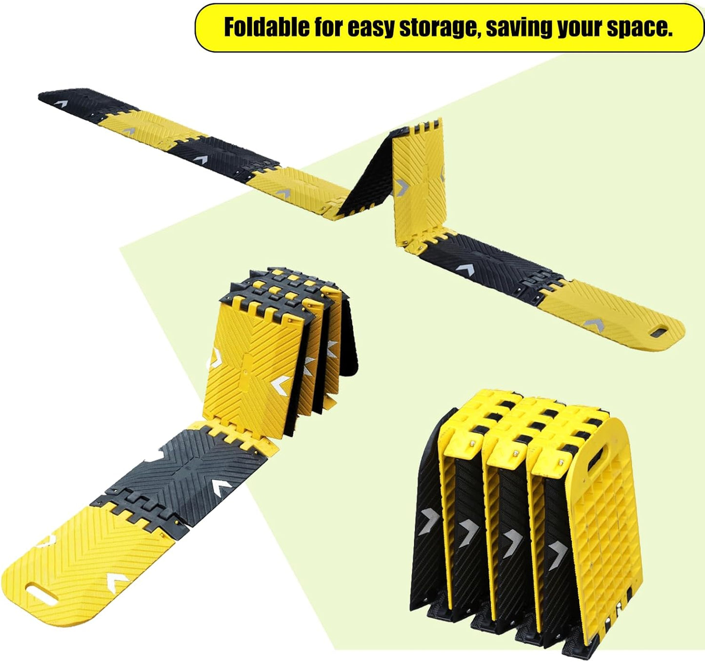 Portable Vehicle Traffic Speed Bump 118"×10"×1"Yellow-Black Reflective Non-Slip No Installation Needed Portable Traffic Speed Bump Parking、Lot Residential Area、Construction Site Speed Limiter