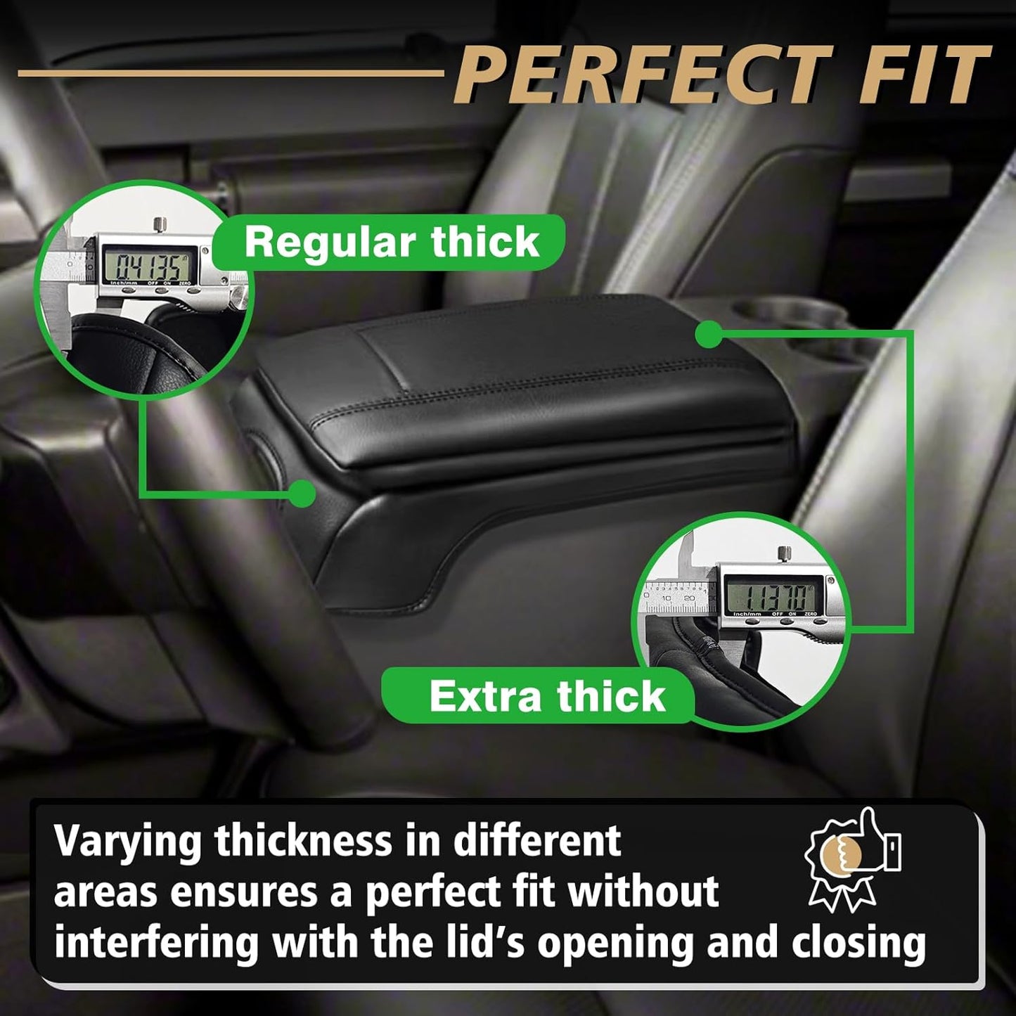 Muslogy Center Console Armrest Cover Compatible with Ford F250 F350 F450 2011-2016 Super Duty Comfort Armrest Pad Arm Rest Cushion Vegan Leather Protector 1-Inch Extra Thick(Bucket Seat ONLY)