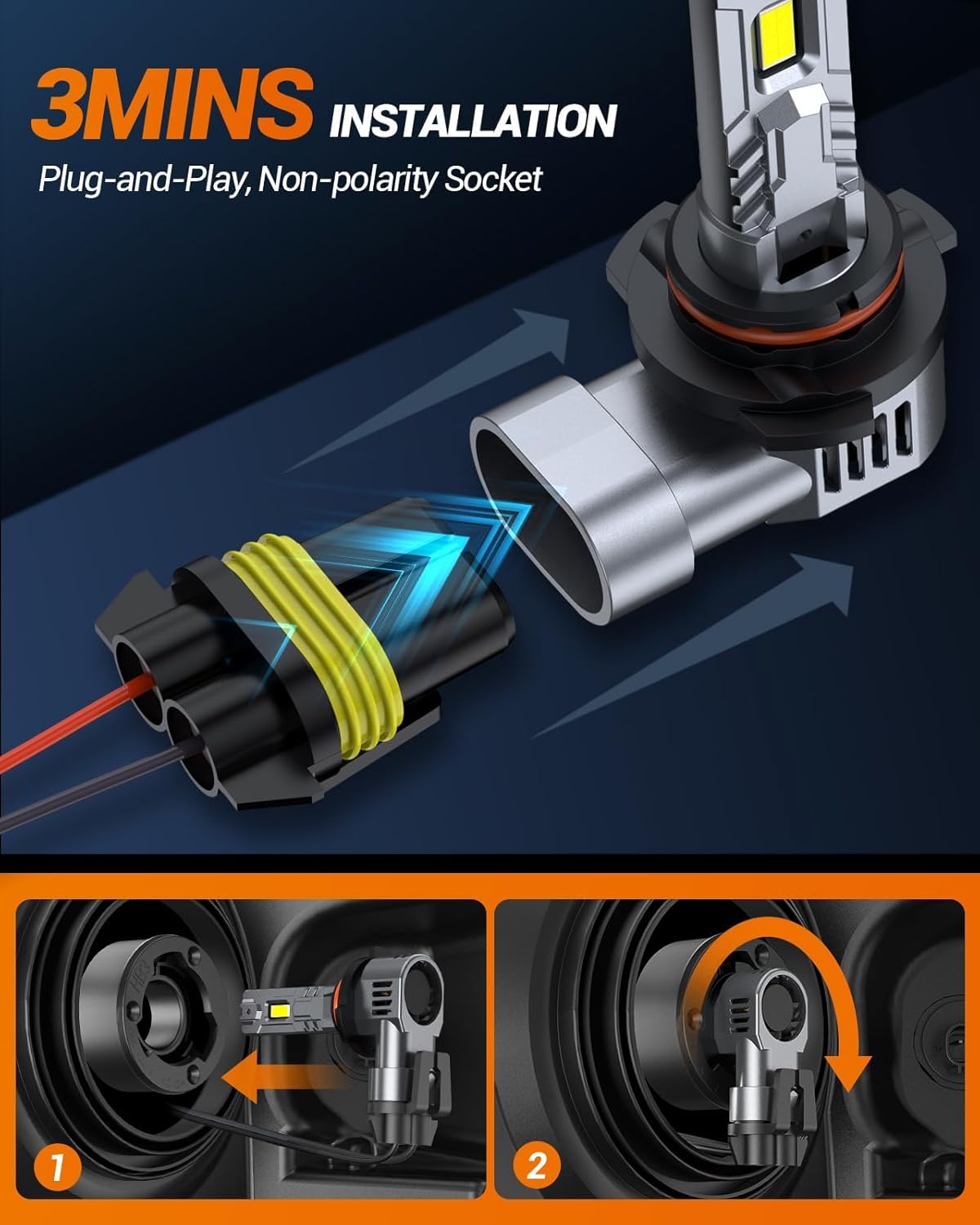 SEALIGHT H7 Bulbs, 50,000LM 6500K Fog Lights with Cooling Fan, 1:1 Design, Plug-N-Play, Pack of 2