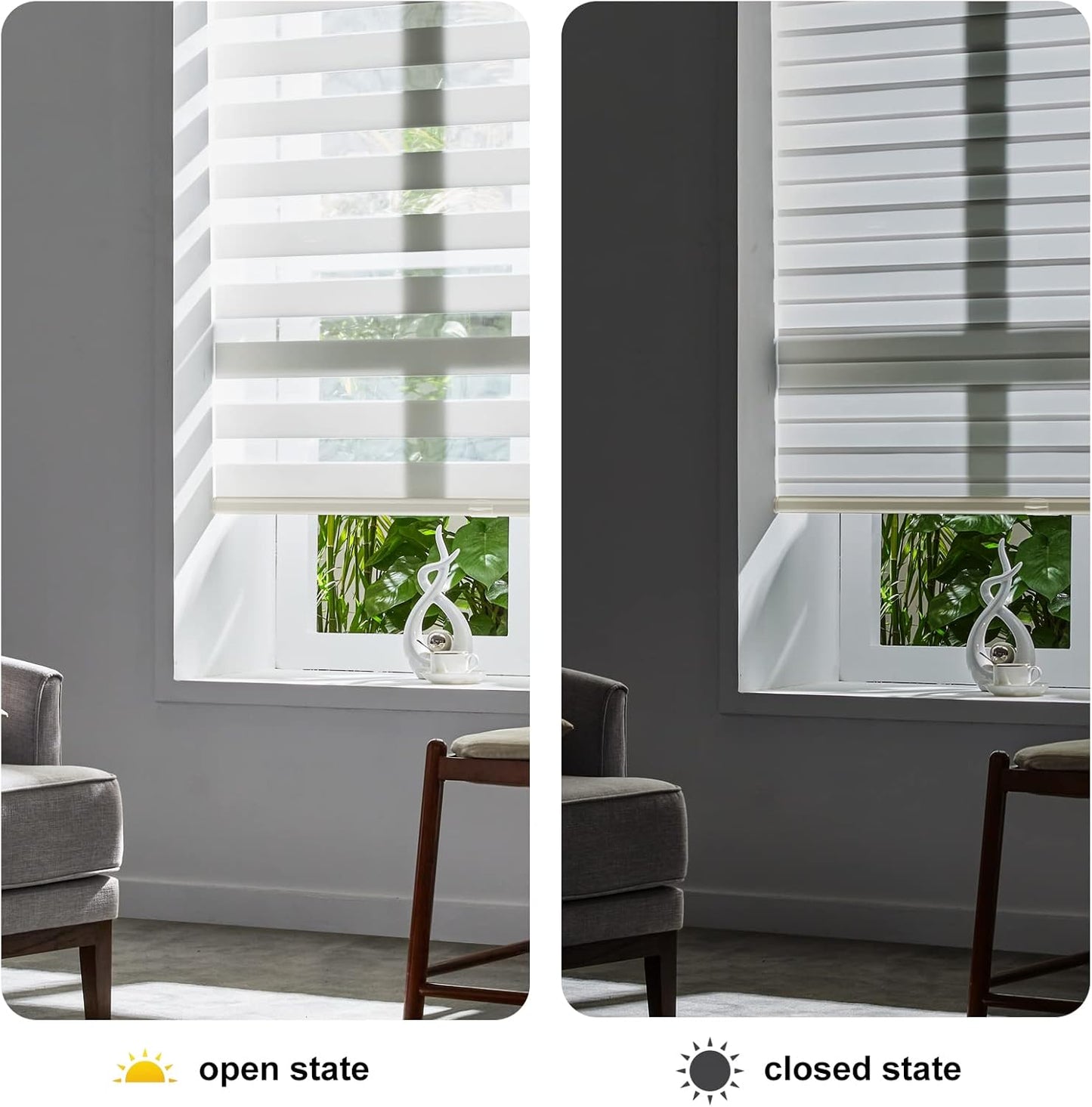 Persilux Cordless Zebra Blinds for Windows Free-Stop Window Shades (35" W X 47" H, Cream) Dual Layer Light Control for Day and Night, Light Filtering Sheer Shades for Home, Easy to Install