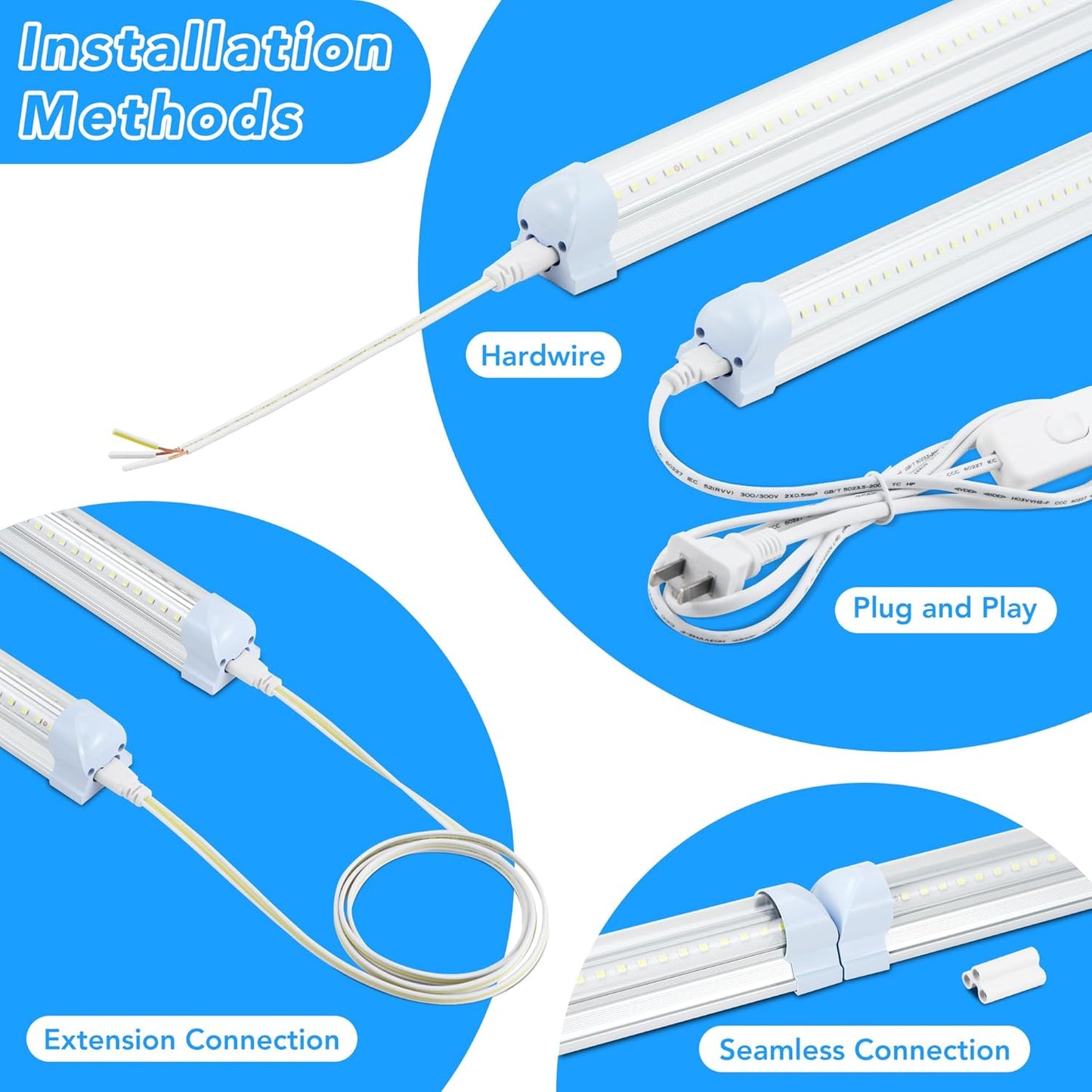 T8 LED Shop Lights 4FT, 4 Pack LED Garage Lights 50W 9600LM 6000K, Linkable Work Light, Plug & Play Energy-Saving Workshop Lighting for Warehouse Basement Classroom(V2)