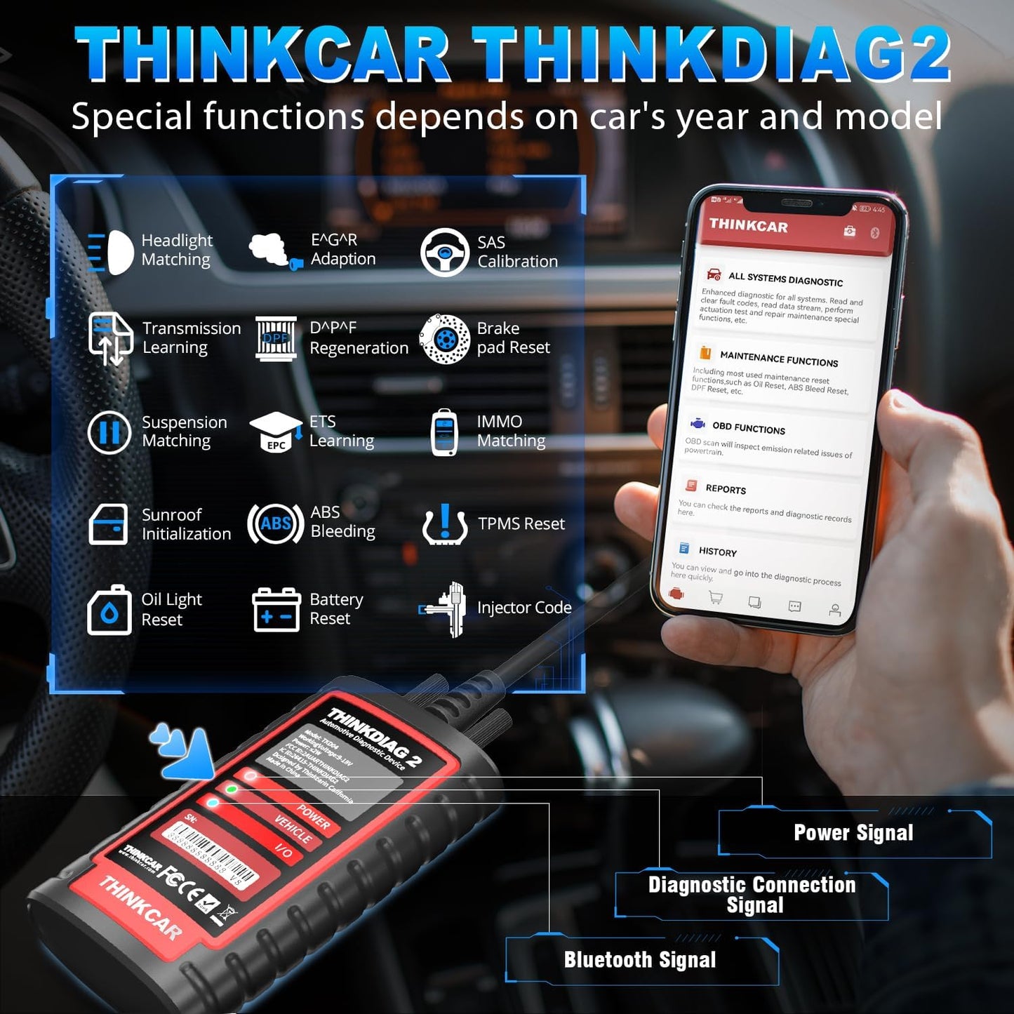 Thinkdiag2 All System Bidirectional Control OBD2 Diagnostic Scanner for iOS & Android, Bluetooth Scan Tool with CAN-FD Protocol, AutoVIN, Active Test, 15+ Reset Functions, ECU Coding, 1 Year Fr-ee