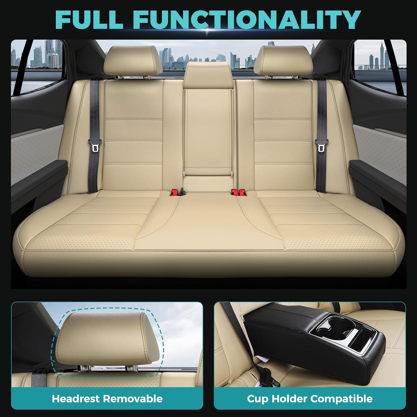 for Toyota Camry Seat Covers XSE XLE 2025 - Custom Fit Car Seat Covers Full Set, Leather Seat Covers for Cars, Waterproof Car Seat Cover, Beige