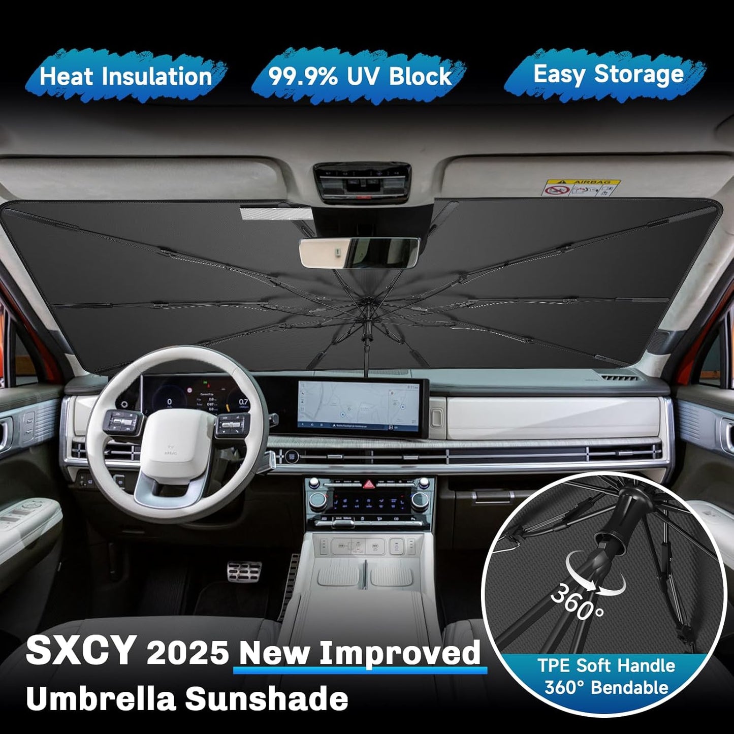 SXCY for 2024 2025 Hyundai Santa Fe Windshield Umbrella Sunshade [Easier Foldable] 2024 2025 Santa Fe Accessories Sunshade Umbrella for 2024 2025 Santa Fe Windshield Umbrella Sun Shade