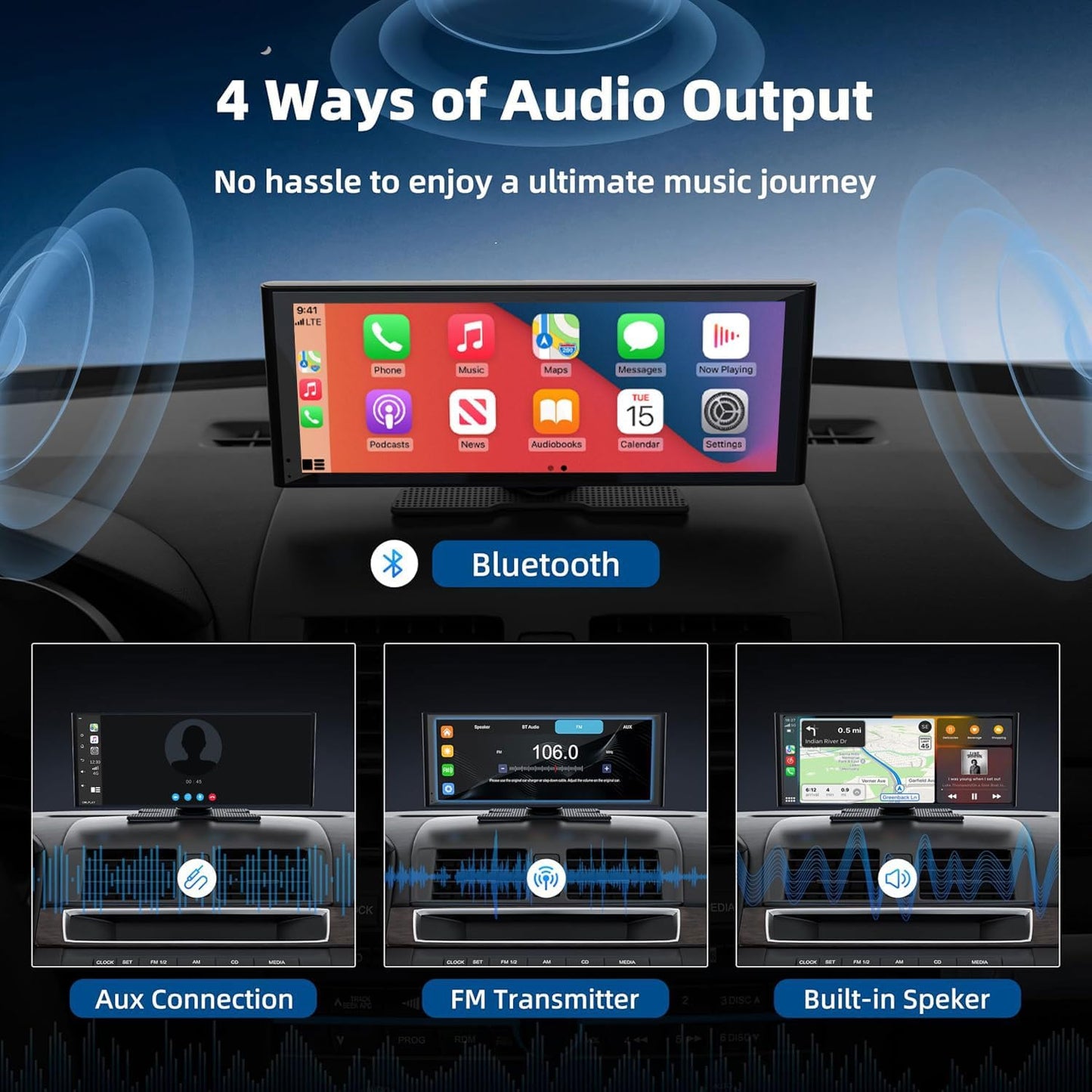 Wireless Carplay Screen for Car, 10.26" HD Touchscreen with 4K Dash Cam Portable Carplay & Android Auto Car Stereo with Backup Camera, GPS Navigation Mirror Link, Bluetooth, FM, Siri