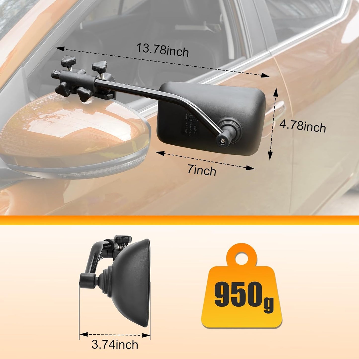 Clip-On Mirror Extenders for Towing - 360° Adjustable Side Mirror Extensions with Flat Locking Design，Tool-Free Installation compatible with RV, SUV, Trucks, Vans, Trailers (1 Pair)