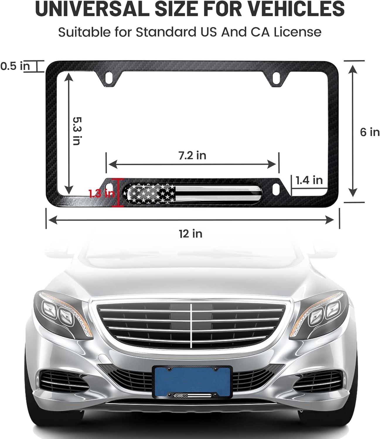 License Plate Frames,2 Packs Front Rear Car Tags,Aluminum Alloy License Plate Cover,No Rust,Water Proof,Wear Resistant,Car Accessories (Carbon Fiber USA Flag)