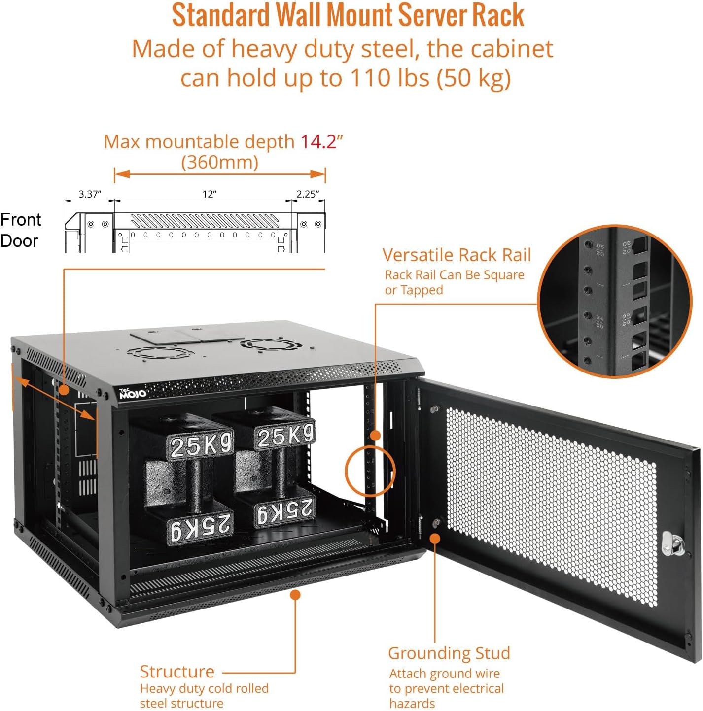 Tecmojo 6U Wall Mount Rack Network Cabinet for 19" IT Equipment,with Lockable Mesh Door and Side Panels,Cooling Fan,450mm Depth (Standard 6U/450mm Deep), Mesh/Black