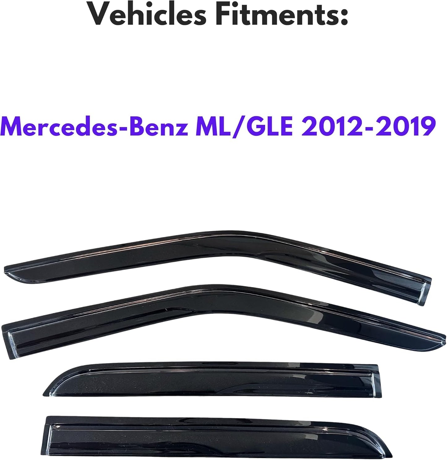 KPY Window Visor Compatible with Mercedes-Benz ML/GLE 2012-2019, 4PC Rain Guard Side Window Vent Deflectors Tape-On Mugen Style, 2012 2013 2014 2015 2016 2017 2018 2019