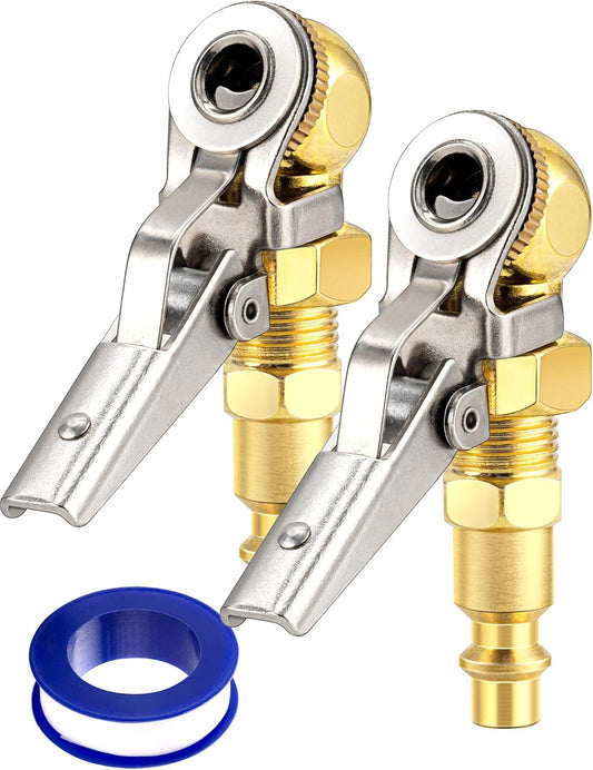 2-Pack 1/4 Inch Female NPT Closed Ball Tire Inflator with Clip, Locking Quick Connect, Clip-On Air Chucks for Truck RV Auto Car Air Compressor