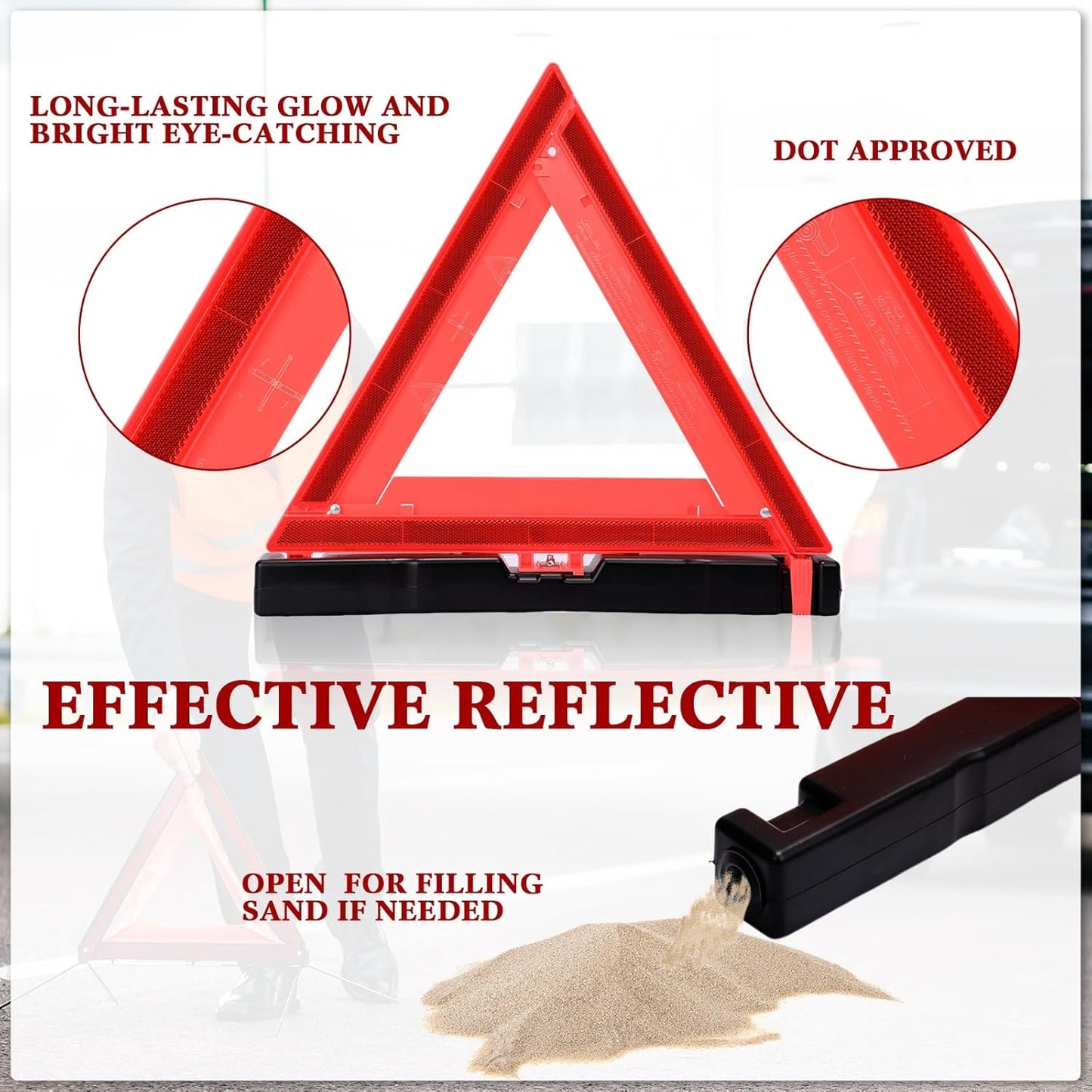 Kanayu Warning Triangle DOT Approved Foldable Emergency Safety Triangles Reflective Road Safety Triangle with Carrying Case Heavy Base Roadside Safety Warning Sign for Car Truck(18 Pcs)
