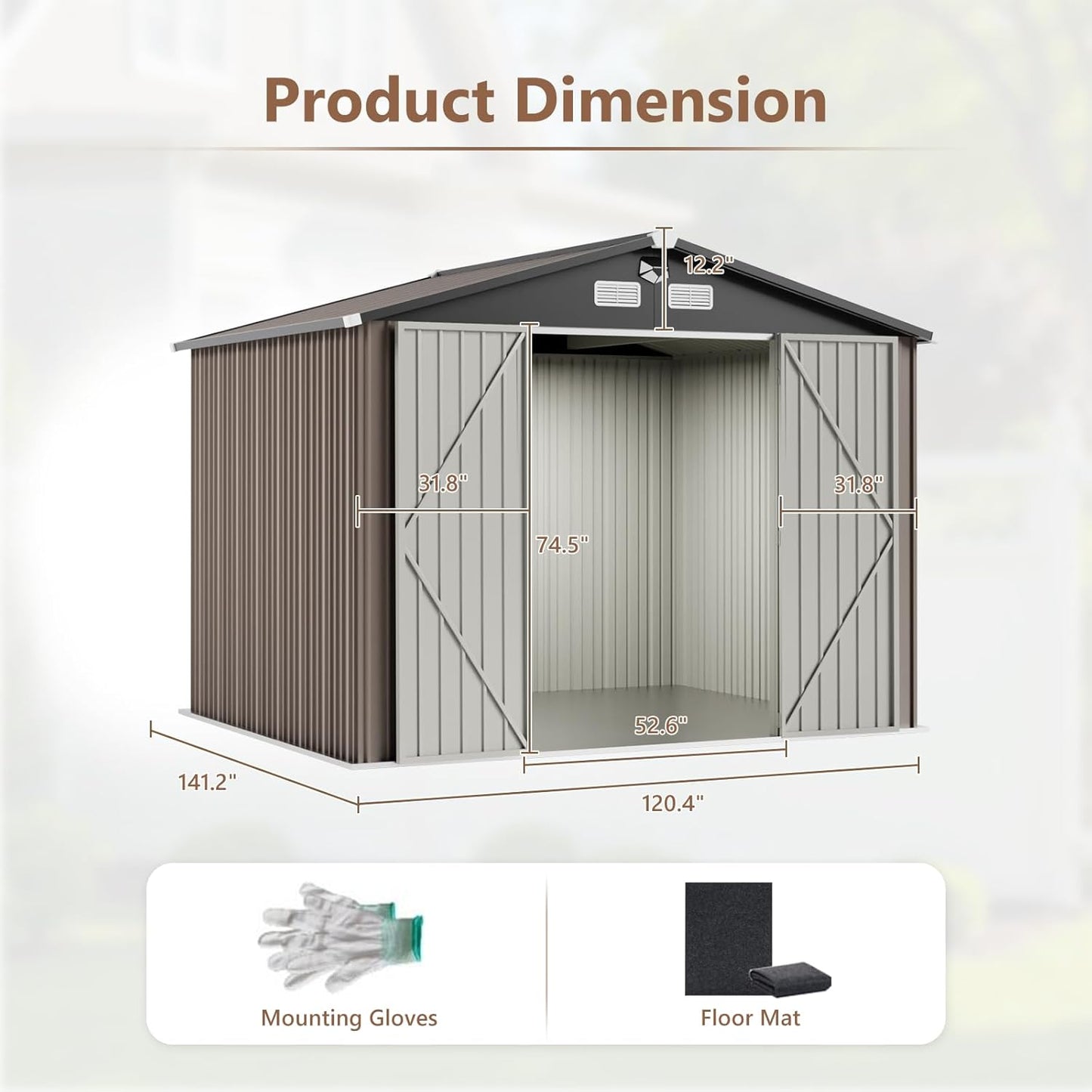 10x12 FT Outdoor Storage Shed,Metal Tool Sheds,Waterproof Outside Storage Shed with Lockable Doors & Air Vent,Storage Building for Backyard Garden