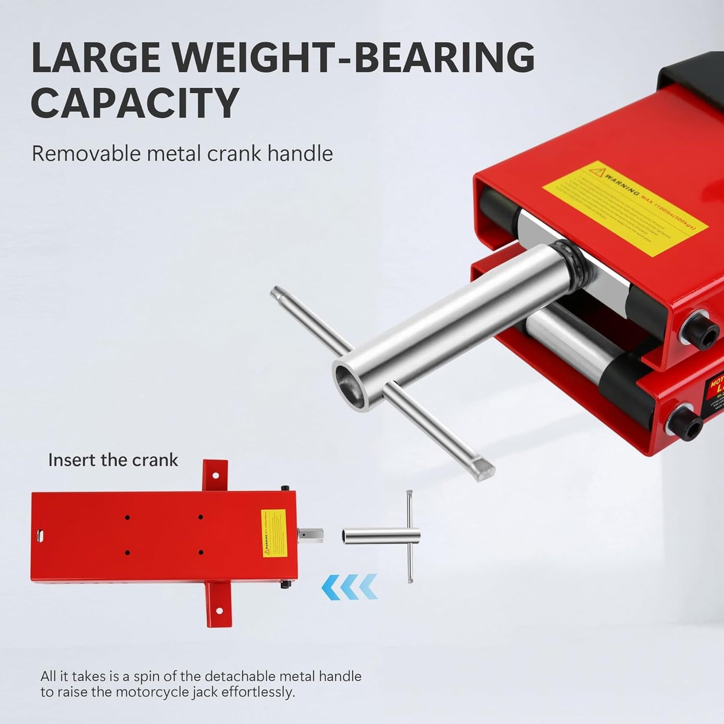 Motorcycle Scissor Lift Jack 1100LBS, Heavy Duty Bike Lift with Safety Lock Pin & Non-Slip Saddle, 3.7"-18.7" Lift Range for Cruisers, ATVs, Dirt Bikes