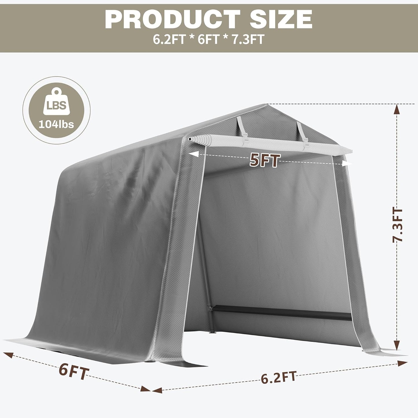 Shintenchi 6x6ft Outdoor Portable Storage Shelter Shed,Carport Storage Shed with Roll-up Zipper Door, Heavy Duty UV Resistant and Waterproof Tarp, Storage for Motorcycle, Bike, Garden Tools