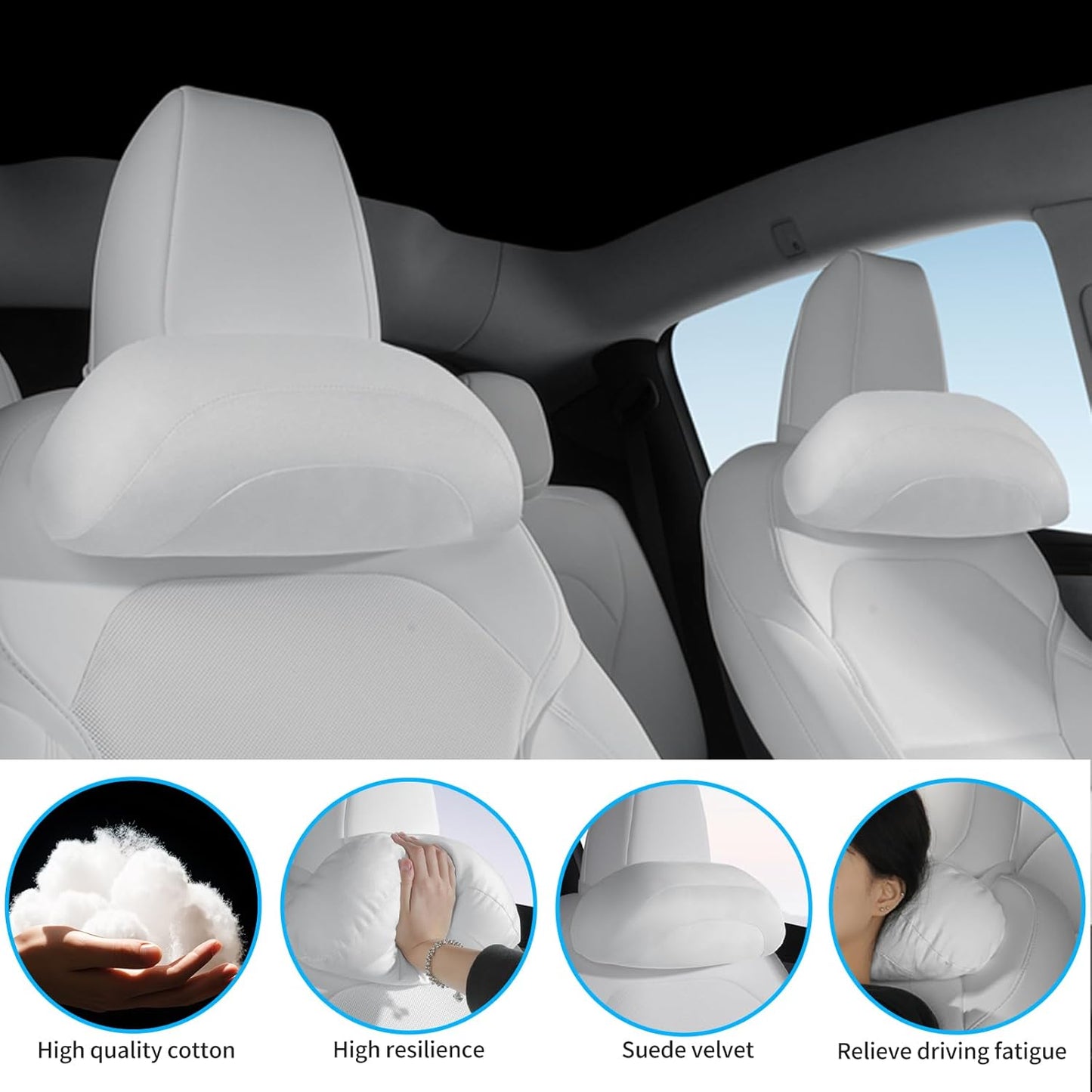 Car Headrest Pillow for Driving, Softness Ergonomic Design Universal Travel Neck Pillow for Most Cars, Office Chairs, Gaming Chairs with Extra Filler Cotton Bag (White, 1PC)