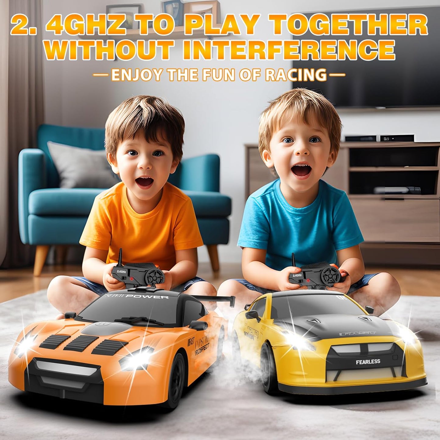 RC Drift Car 1/24 2.4GHz Remote Control Car 4WD High Speed Drifting RC Cars with LED Light and Drift Tires Racing Toy Cars for Boys Girls Kids Adults (Orange)