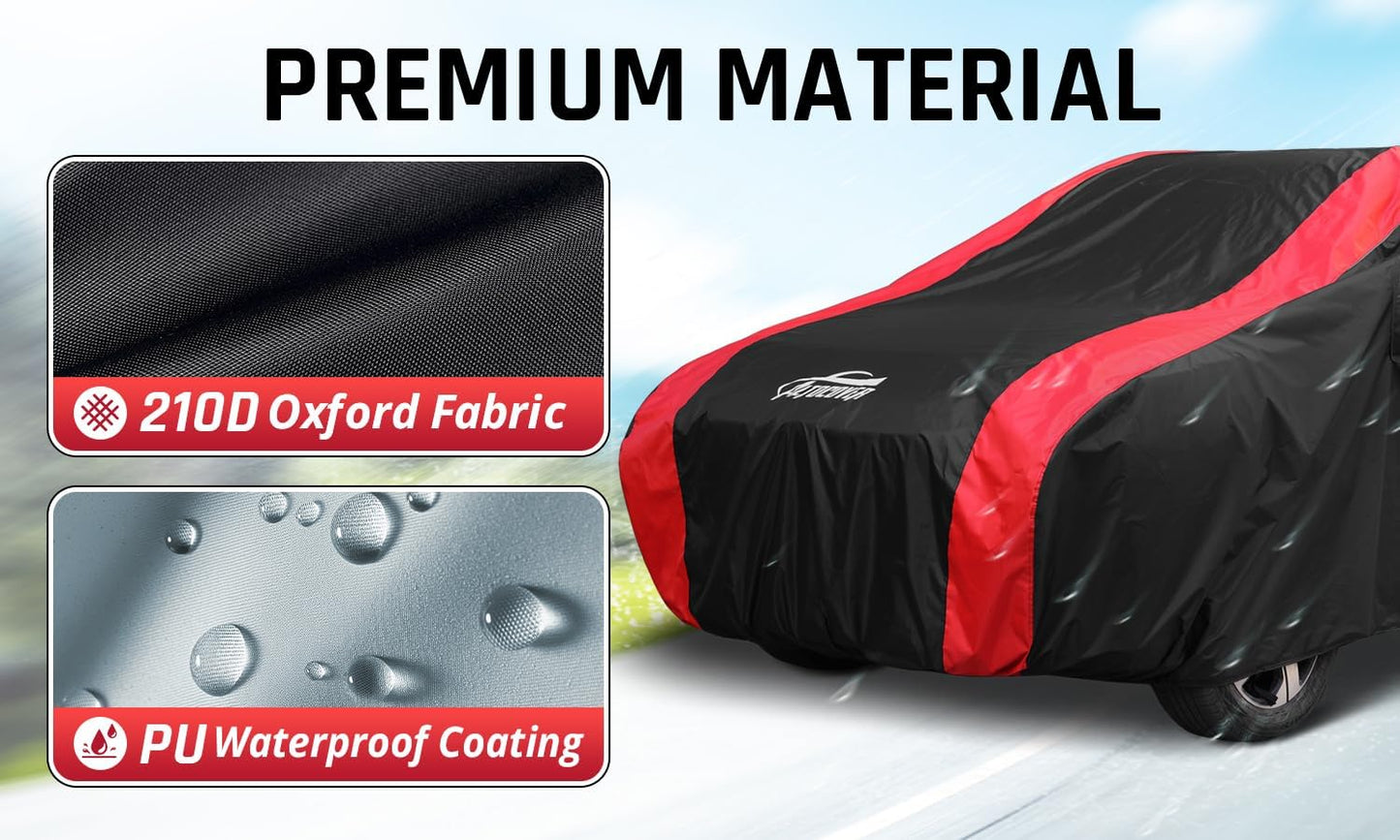 SUV Cover Waterproof All Weather Protection with Red Stripe Design, Car Cover Universal Fit Ford Explorer, Toyota Highlander, Honda Pilot, Dodge Durango, BMW X5 X6, Lexus RX350