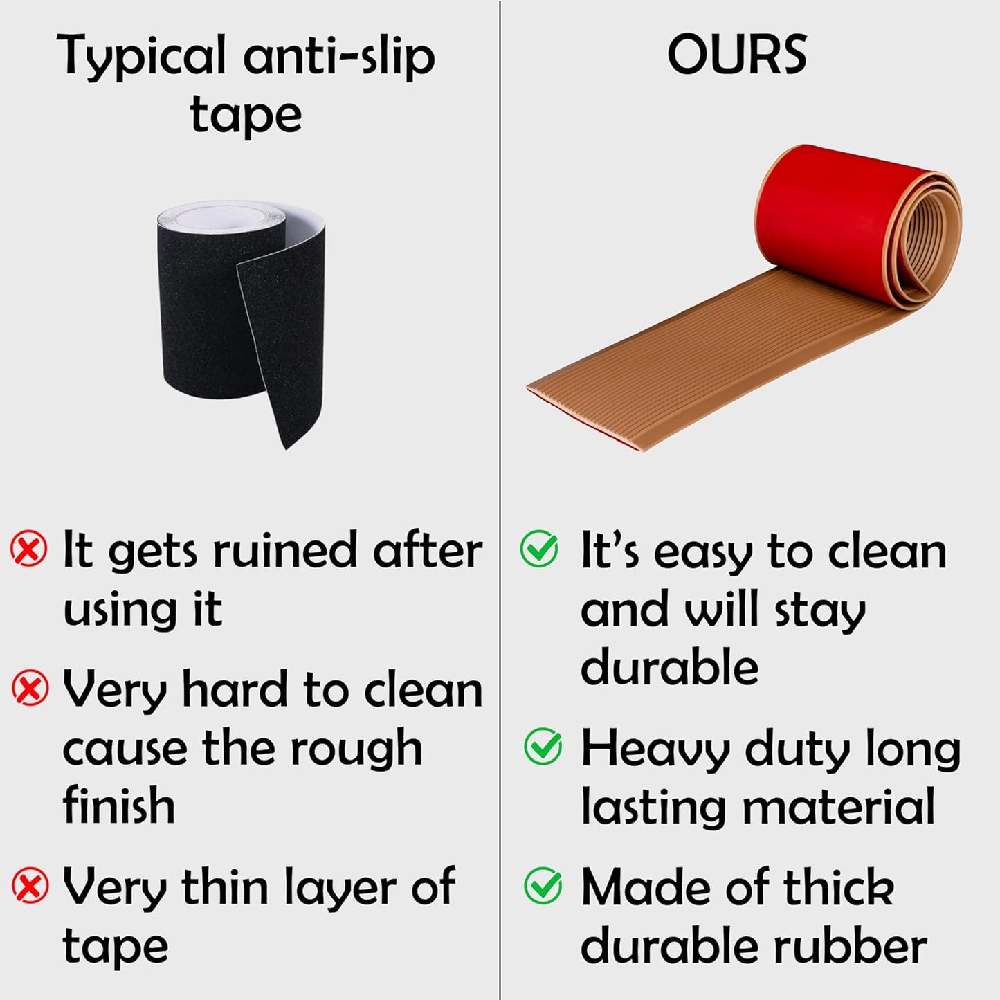 Rubber Bond 4x36in Anti Slip Stair Treads (15-Pack) - Waterproof Outdoor/Indoor Heavy Duty Non-Skid Tape for Stairs - Adhesive Rubber Grip Strips for Steps & Ramps - Brown