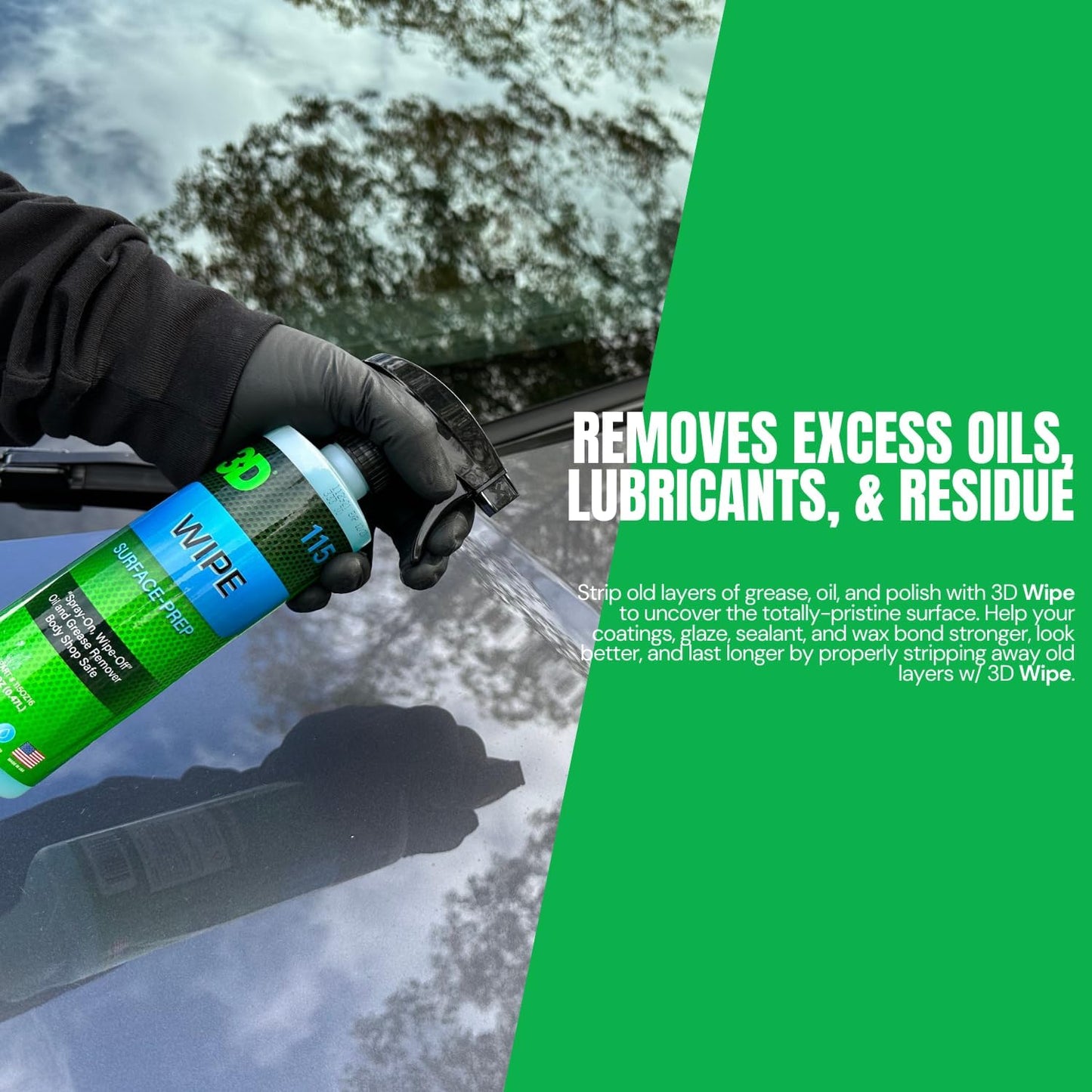 3D Wipe Ceramic Coating Surface Prep - Removes Excess Oils & Lubricants from Paint & Glass Prior to Ceramic Coating Application 16oz.