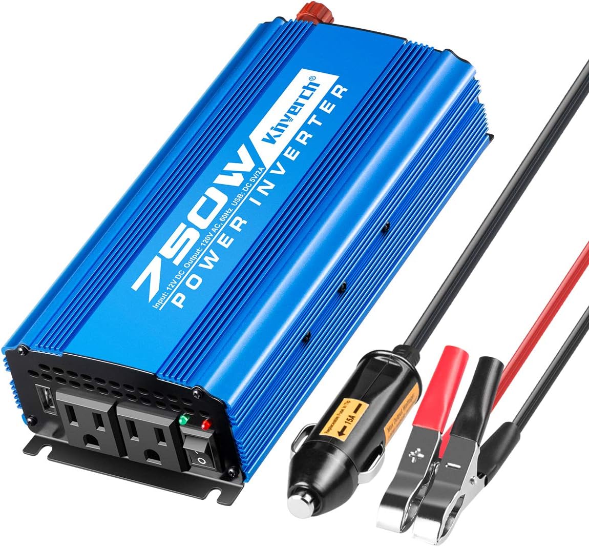 750 Watt Power Inverters DC 12V to 110V AC Converter with 2 AC Outlets and 2A USB Charging Port for Camping Car Power Inverter for Car Cigarette Lighter